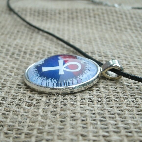 Egyptian Ankh Glass Cabochon Pendant Necklace - Picture 6 of 11